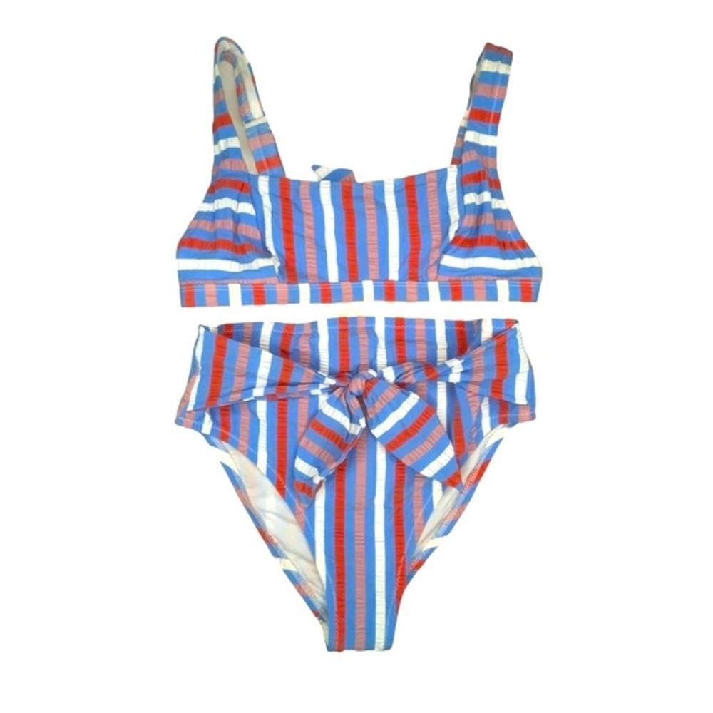Jessica Simpson Miami Stripe High Waist Swim Bottoms & Ribbed Retro Bra